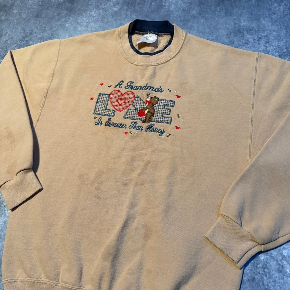 Vintage Grandma Love‎ Bear Embroidered Crewneck Sweatshirt Mock Neck Medium